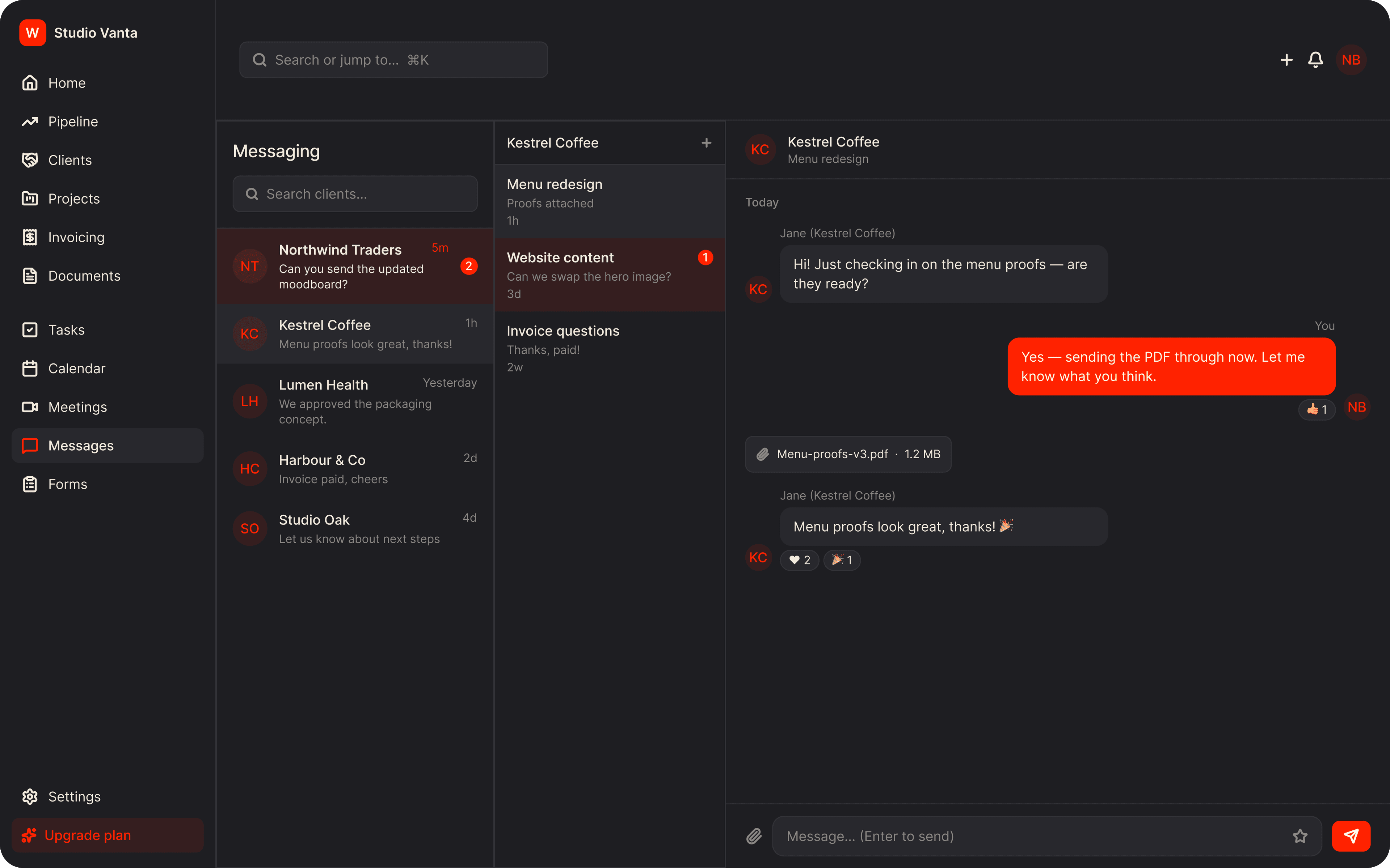 Client messages inside a project